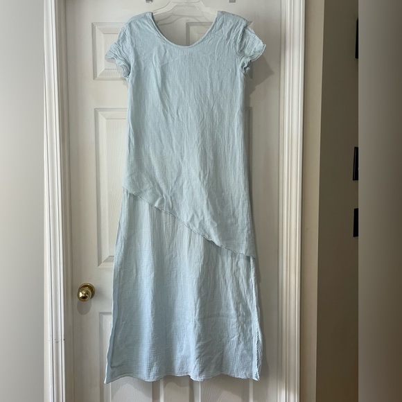 Color Me Cotton ( CMC ) 100% Cotton Sz M asymmetrical Baby Blue Maxi Dress EUC - Picture 1 of 4